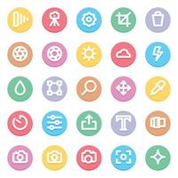 Circle color outline icons for Camera. vector