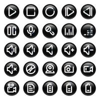 iconos de contorno de círculo negro para medios. vector