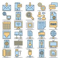 Filled outline icons for networking and communication. vector