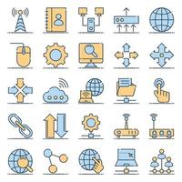 iconos de contorno rellenos para redes y comunicación. vector