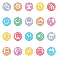 Circle color outline icons for Social media. vector