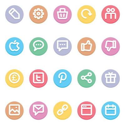 Circle color outline icons for Social media.