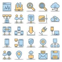 Filled outline icons for networking and communication. vector