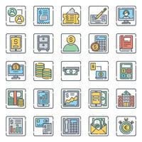 iconos de contorno rellenos para banca y finanzas. vector