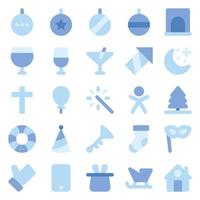 iconos planos azules para navidad. vector