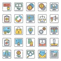 iconos de contorno rellenos para banca y finanzas. vector