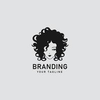 Curly Hair Woman Logo Design Template vector