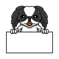 Cute japanese chin dog cartoon holding blank sign vector