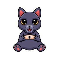 Cute dibujos animados de gato chartreux con tazón de comida vector