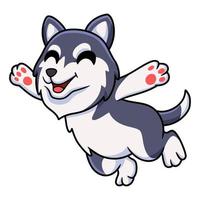 Cute dibujos animados de perro husky siberiano saltando vector