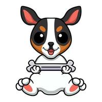 Cute rat terrier dog cartoon holding a bone vector