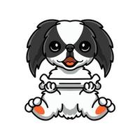 Cute japanese chin dog cartoon holding a bone vector