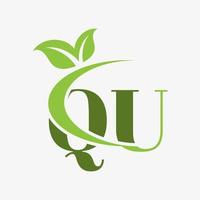 qu letter logo with swoosh leaves icon vector. vector