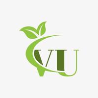 VU letter logo with swoosh leaves icon vector. pro vector. vector