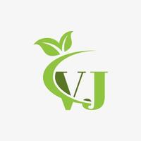 VJ letter logo with swoosh leaves icon vector. pro vector. vector