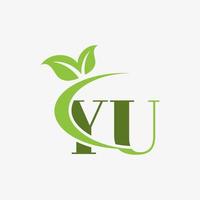 YU letter logo with swoosh leaves icon vector. pro vector. vector