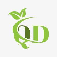 qd letter logo with swoosh leaves icon vector. vector