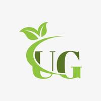 UG letter logo with swoosh leaves icon vector. pro vector. vector