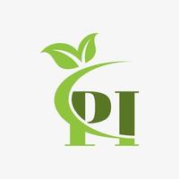 pi letter logo with swoosh leaves icon vector. vector