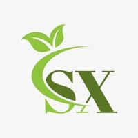 logotipo de letra sx con vector de icono de hojas swoosh. vector profesional.