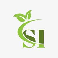 SI letter logo with swoosh leaves icon vector. pro vector. vector