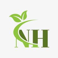 logotipo de letra nh con vector de icono de hojas swoosh.