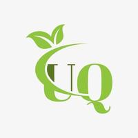 UQ letter logo with swoosh leaves icon vector. pro vector. vector