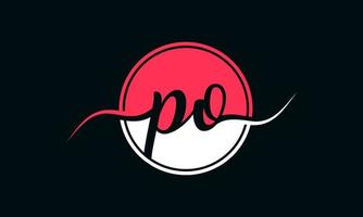 initial PO letter logo with inside circle in white and pink color. Pro vector. vector