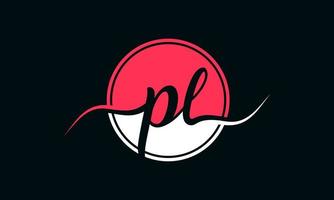 initial PL letter logo with inside circle in white and pink color. Pro vector. vector