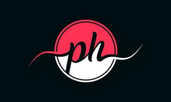 initial PH letter logo with inside circle in white and pink color. Pro vector. vector