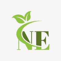 ne letter logo with swoosh leaves icon vector. vector