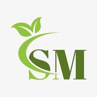 SM letter logo with swoosh leaves icon vector. pro vector. vector