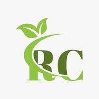 rc letter logo with swoosh leaves icon vector. vector