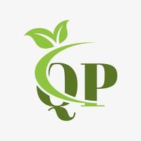 qp letter logo with swoosh leaves icon vector. vector
