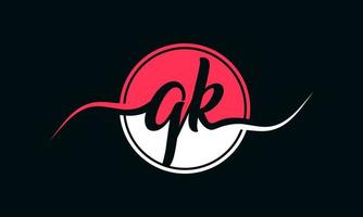 logotipo inicial de la letra qk con círculo interior en color blanco y rosa. vector profesional.