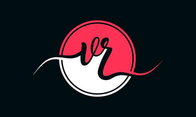 initial VR letter logo with inside circle in white and pink color. Pro vector.