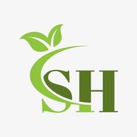 logotipo de letra sh con vector de icono de hojas swoosh. vector profesional.