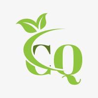 CQ letter logo with swoosh leaves icon vector. pro vector. vector