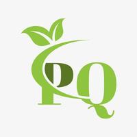 pq letter logo with swoosh leaves icon vector. vector