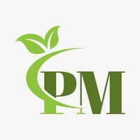 pm letter logo with swoosh leaves icon vector. vector