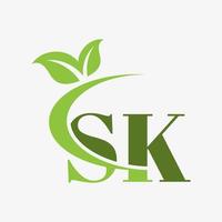 SK letter logo with swoosh leaves icon vector. pro vector. vector