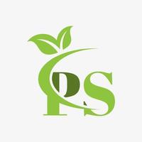 ps letter logo with swoosh leaves icon vector. vector