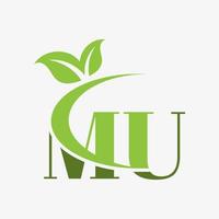 mu letter logo with swoosh leaves icon vector. vector