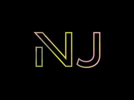 NJ Letter Logo With Colorful Rainbow Texture Vector. Pro vector. vector