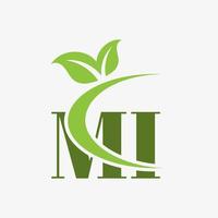 mi letter logo with swoosh leaves icon vector. vector