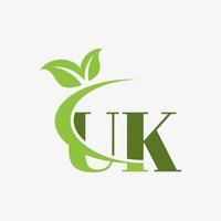 UK letter logo with swoosh leaves icon vector. pro vector. vector