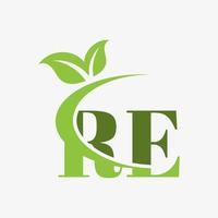 re letter logo with swoosh leaves icon vector. vector