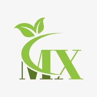 mx letter logo with swoosh leaves icon vector. vector