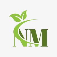 nm letter logo with swoosh leaves icon vector. vector