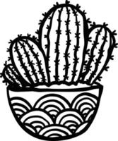 cactus plant ornament vector illustration in black and white colors